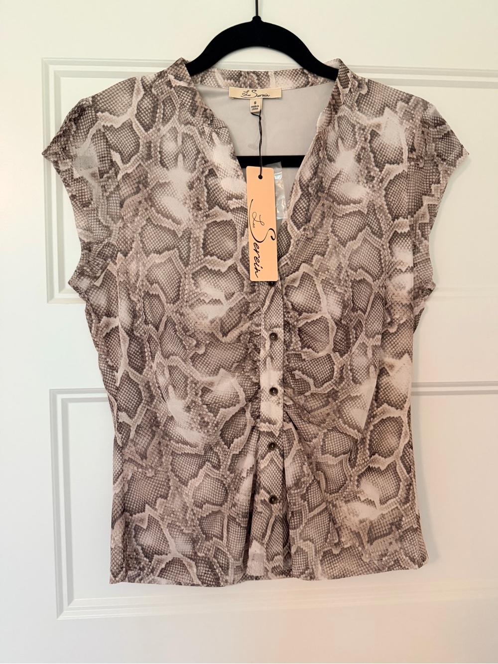 Les Serein Sleeveless Snake-Print Button Down Top in Taupe